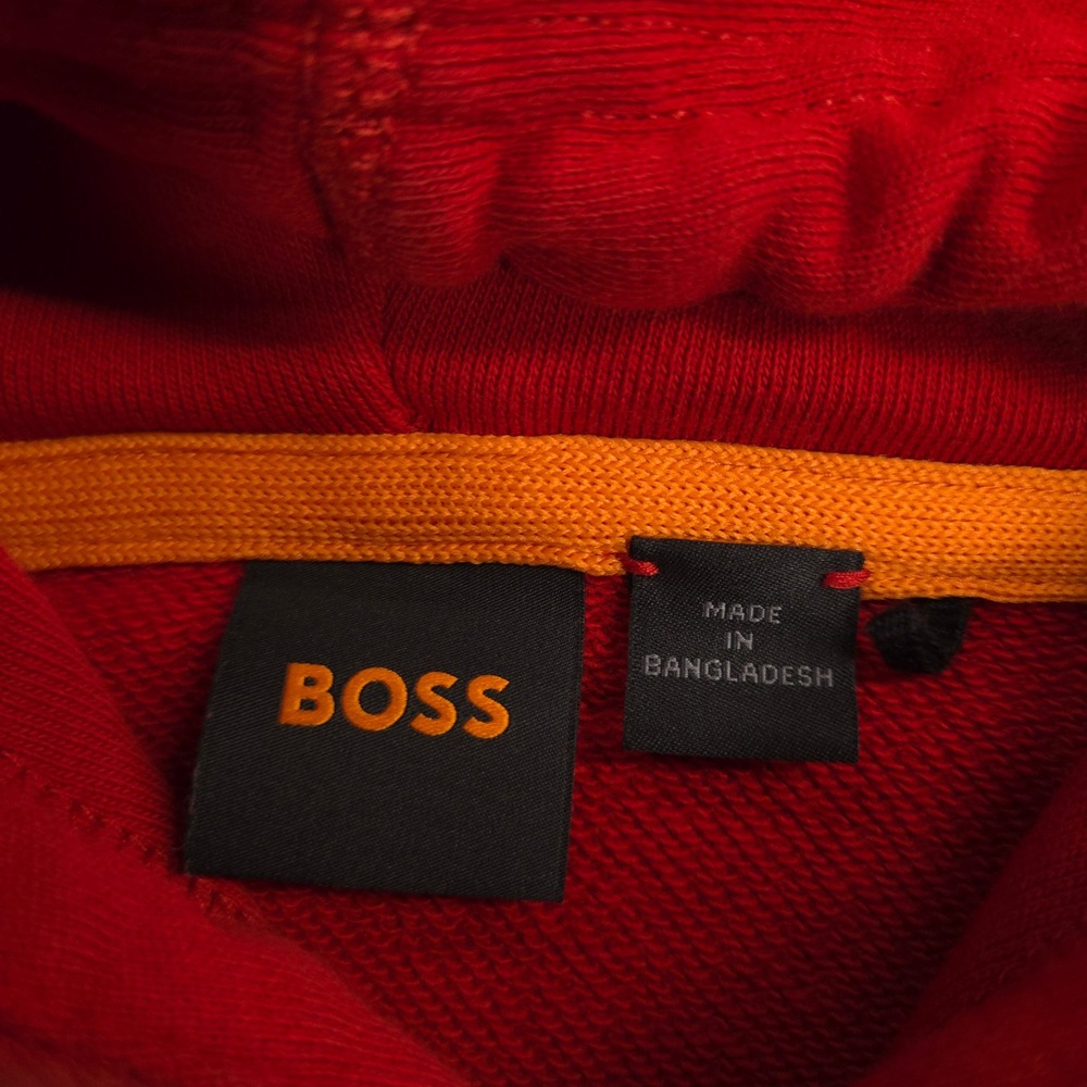 Hugo Boss Hoodie Mens Large Red Weltalk Logo Patch Cotton Terry Pullover Preppy - Picture 6 of 10
